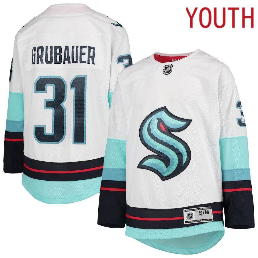 Youth Seattle Kraken 31 Philipp Grubauer White Away Premier Player NHL Jersey